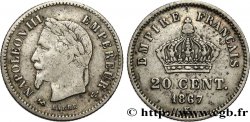 20 centimes Napoléon III, tête laurée, grand module 1867 Bordeaux F.150/3