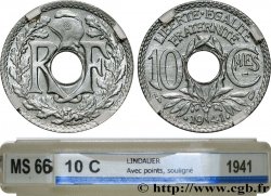 10 centimes Lindauer en zinc, Cmes souligné et millésime avec points 1941  F.140/2