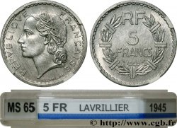 5 francs Lavrillier, aluminium, 9 ouvert 1945  F.339/3