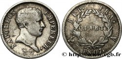 Quart (de franc) Napoléon Empereur, tête de nègre 1807 Paris F.160/1 q.MB 