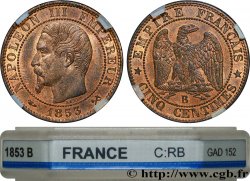 Cinq centimes Napoléon III, tête nue 1853 Rouen F.116/2