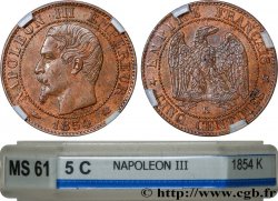 Cinq centimes Napoléon III, tête nue 1854 Bordeaux F.116/13