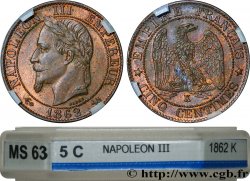 Cinq centimes Napoléon III, tête laurée 1862 Bordeaux F.117/7