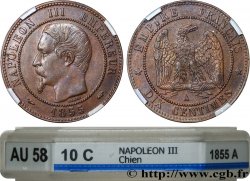 Dix centimes Napoléon III, tête nue 1855 Paris F.133/18