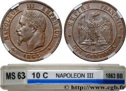Dix centimes Napoléon III, tête laurée 1863 Strasbourg F.134/11
