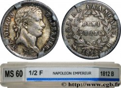 Demi-franc Napoléon Ier tête laurée, Empire français 1812 Rouen F.178/37