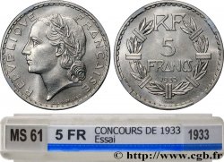Concours de 5 francs, essai de Lavrillier en nickel, sans différents 1933 Paris GEM.137 8