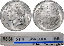 5 francs Lavrillier, aluminium, 9 ouvert 1945  F.339/3