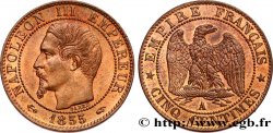 Cinq centimes Napoléon III, tête nue 1855 Paris F.116/17