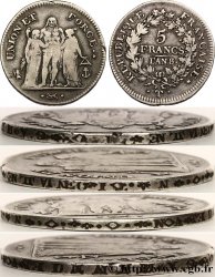 5 francs Union et Force, Union serré, avec glands intérieurs et gland extérieur, Tranche Fautée 1800 Nantes F.288/151