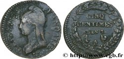 Cinq centimes Dupré, grand module, double frappe 1799 Paris/Orléans F.115/57