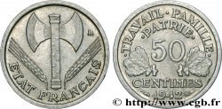 50 centimes Francisque, lourde, premiers exemplaires avec les CROIX 1942 Paris F.195/2 TTB50 