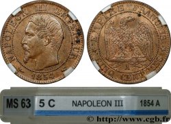 Cinq centimes Napoléon III, tête nue 1854 Paris F.116/8