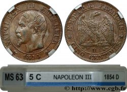 Cinq centimes Napoléon III, tête nue 1854 Lyon F.116/12