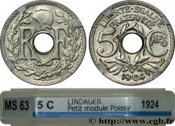 5 centimes Lindauer, petit module 1924 Poissy F.122/9