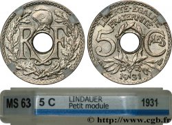 5 centimes Lindauer, petit module 1931 Paris F.122/14