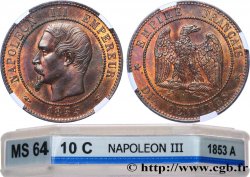 Dix centimes Napoléon III, tête nue 1853 Paris F.133/2