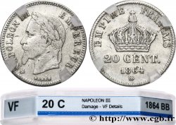 20 centimes Napoléon III, tête laurée, petit module 1864 Strasbourg F.149/2