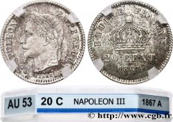 20 centimes Napoléon III, tête laurée, grand module 1867 Paris F.150/1