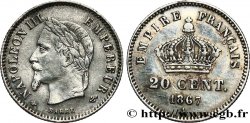 20 centimes Napoléon III, tête laurée, grand module 1867 Paris F.150/1