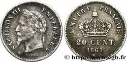 20 centimes Napoléon III, tête laurée, grand module 1867 Strasbourg F.150/2