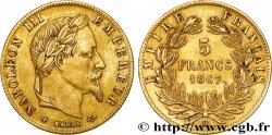 5 francs or Napoléon III, tête laurée 1867 Strasbourg F.502/12