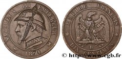 Dix centimes Napoléon III, tête nue, satirique 1870 Rouen F.133/- var.