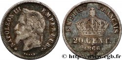 20 centimes Napoléon III, tête laurée, petit module 1866 Strasbourg F.149/5