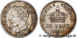 20 centimes Napoléon III, tête laurée, grand module 1867 Strasbourg F.150/2