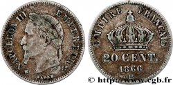 20 centimes Napoléon III, tête laurée, petit module 1866 Strasbourg F.149/5