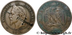 Dix centimes Napoléon III, tête laurée, satirique 1861 Paris F.134/4 var. VF 
