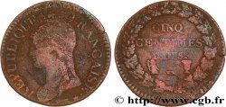 Cinq centimes Dupré, grand module,  refrappage  du décime 1797 Rouen F.114/4