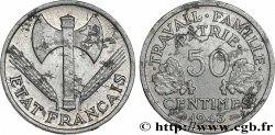 50 centimes Francisque, légère, FRAPPE MÉDAILLE 1943 Paris F.196/2 var.
