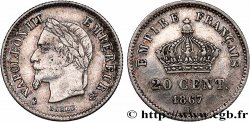 20 centimes Napoléon III, tête laurée, grand module 1867 Strasbourg F.150/2