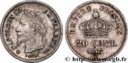 20 centimes Napoléon III, tête laurée, grand module 1867 Strasbourg F.150/2