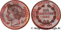 Piéfort au double du Concours de 10 centimes, essai en cuivre par Rogat, premier concours, deuxième revers 1848 Paris VG.3152 var. MS64 