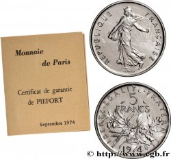 Piéfort Cu-Ni de 5 francs Semeuse 1974 Pessac GEM.154 P1 MS 