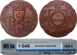 Épreuve de 1 Gascon / 10 Centimes du Nouveau Royaume d’Aquitaine 1848 Bordeaux VG.3129 b