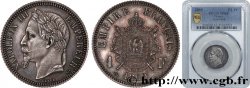 Essai flan bruni 1 franc Napoléon III, tête laurée par Barre 1860 Paris Maz.1668  SPL63 PCGS