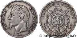 5 francs Napoléon III, tête laurée 1868 Strasbourg F.331/13