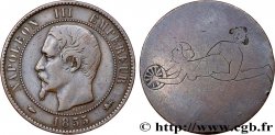 Dix centimes Napoléon III, tête nue, regravée au revers 1855 Lyon F.133/25 var.
