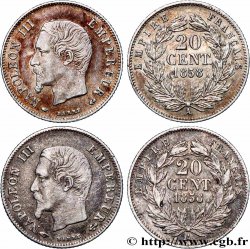 Lot des deux variétés de 20 centimes Napoléon III, tête nue, Grands et Petits différents 1858 Paris F.148/10 VF/XF 