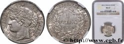 1 franc Cérès, IIe République 1851 Paris F.211/9 MS62 NGC