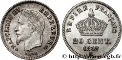 20 centimes Napoléon III, tête laurée, grand module 1867 Strasbourg F.150/2