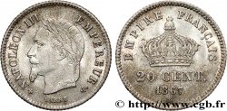 20 centimes Napoléon III, tête laurée, grand module 1867 Strasbourg F.150/2