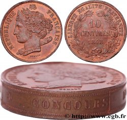 Concours de 10 centimes, piéfort au quadruple de Domard, premier revers, tranche inscrite 1848 Paris VG.3138 var. SUP62 