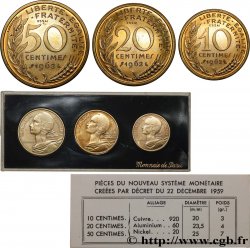 Boîte de trois essais de 50, 20 et 10 centimes Marianne 1962 Paris F.144/1