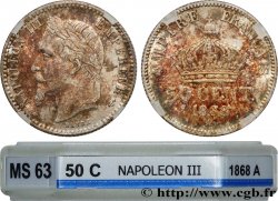 50 centimes Napoléon III, tête laurée 1868 Paris F.188/20