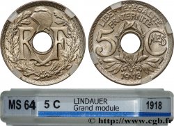 5 centimes Lindauer, grand module 1918 Paris F.121/2