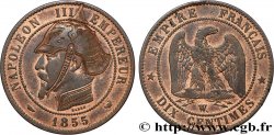Dix centimes Napoléon III, tête nue, satirique 1855 Lille F.133/32 var.
